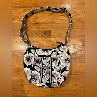 Vera Bradley Camellia Floral Clara Shoulder Purse Or Crossbody Black White • $24.99