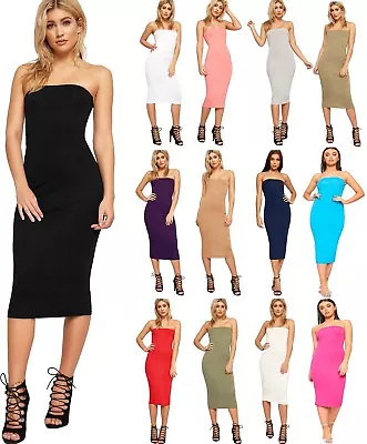 £6.99 • Buy Womens Long Boob Tube Strapless Stretch Bodycon Ladies Pencil Midi Dress Party