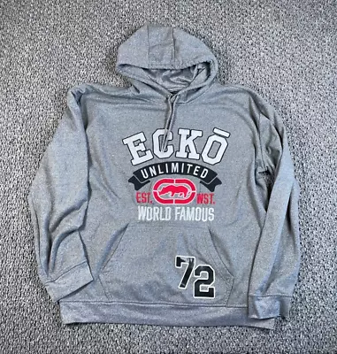 Ecko Unltd. Fleece Embroidered Hoodie Adult 2XL Gray Sweatshirt Heavyweight Y2K • $30