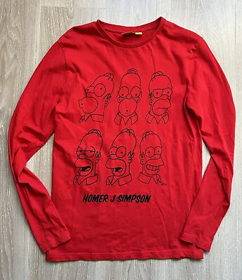 Homer Simpson Long Sleeve Top T-Shirt Red Christmas The Simpsons 2019 Small • £14.99