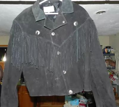 M. Julian Vintage Fringe Leather Jacket Mens 42 Snap Closure Lined Black • $62.49