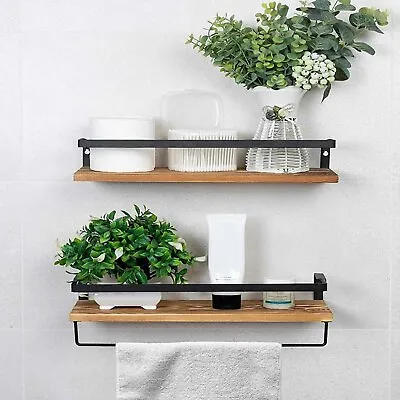 £14.69 • Buy 2X Wood Floating Shelf Wall Mounted Hanging Rack Display Rustic Storage Shelves