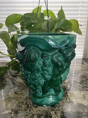 Curt Schlevogt For Ingrid Art Deco Green Malachite Glass Vase With Cherubs 1930s • $79.90