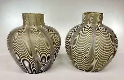 Nailsea Glass Pair Of Vases Sage Green/Amber White Thomas Webb? Stourbridge • £350