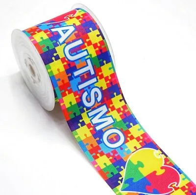 1  2 YARDS Autism Awareness Grosgrain Ribbon Hair Bows Crafts Gift Wrap Lanyards • $6.64