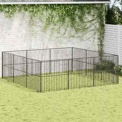 Dog Playpen 12 Panels Kennel Pet Crate Black Galvanised Steel VidaXL • £263.99
