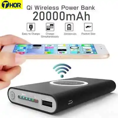 $32.99 • Buy Portable Ultra Thin Wireless Charger Power Bank 20000mAh 2.1A Fast Charging