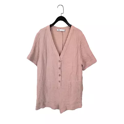 Zara Pink Muslin Cotton Short Sleeve Utility Romper Playsuit - Size M • $22.40