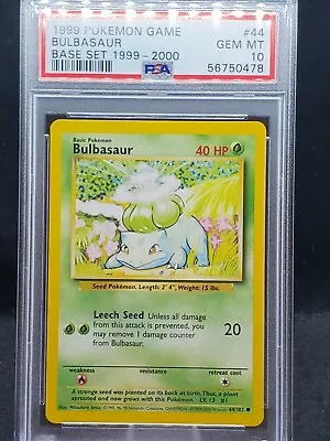 $100 • Buy Pokemon Card Base Set 4th Print 1999-2000 Bulbasaur 44/102 PSA 10 Gem Mint