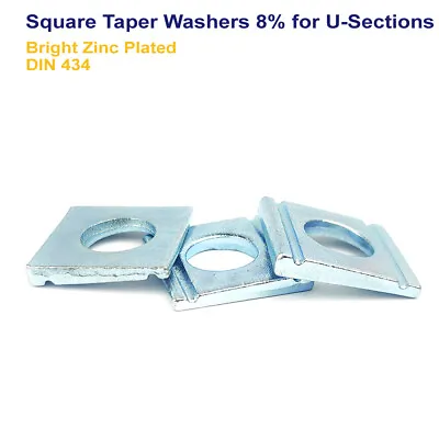 M20 - 20mm SQUARE TAPER WASHERS 8% FOR U-SECTIONS BRIGHT ZINC PLATED - DIN 434 • £2.79