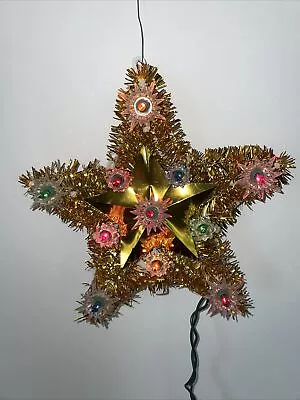 Vintage 6  Tree Topper Gold Tinsel Star 11 Lights Christmas Plug-in Works • $18.99