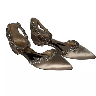 BADGLEY MISCHKA Vivien Metallic Bejeweled Flats Pointed Toe Wedding Event Sz 10 • $64.98