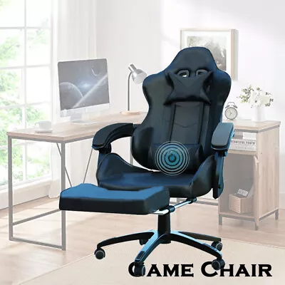 $125 • Buy Deluxe Gaming Chair Footrest Office Computer Racing Pu Leather Black