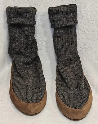 LL Bean Rag Wool Slippers Socks Men's XS Size 6-7 Leather Gray Warm GREAT! • $21.95