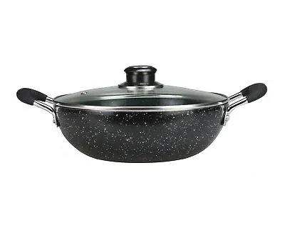 Non-Stick Wok Pan Karahi With Lid Stir Fry Deep Cooking Frying Pan Kadai Wok • £19.37