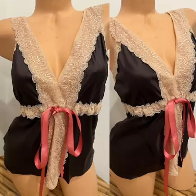 VINTAGE Y2K SILK CAMISOLE TOP Lace Embroidery Satin Ribbon L • $0.01