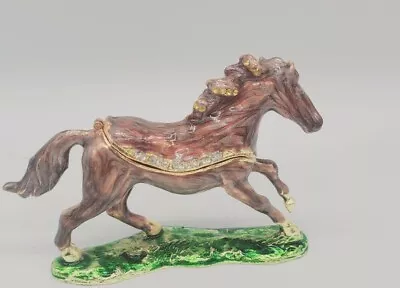 TRINKET BOX  4  Brass Enamel Horse Equestrian Jeweled MAGNETIC CLOSE • $15.99