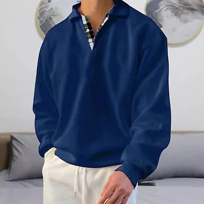 Men's Long Sleeve Polo Shirts Casual Thermal Loose Fit Pullover Sweatshirts • $22.82