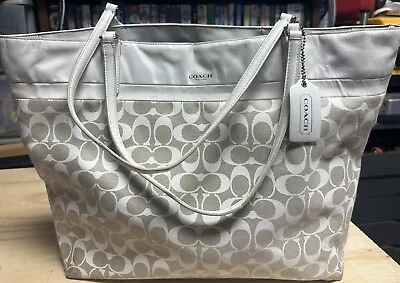 Coach  Ivory Light Brown  Signature With Patent Leather Trim Tote #29423 • $40