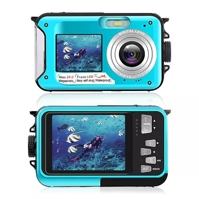 Waterproof Camera Full HD 2.7K 24MP Underwater Camera Digital With Dual Screen • £59.99