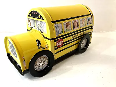 School Bus Tin Metal Candy Box With Rolling Wheels And Back Door Opening • $12.25