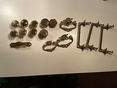 16 Piece Solid Brass Cabinet Hardware Assortment Some New Some Vintage • $13