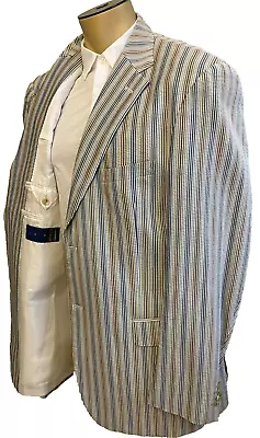 IBIZA Men's Cotton Viscose Blend 2 Button Striped Seer Sport Jacket Size 44L • $19.99