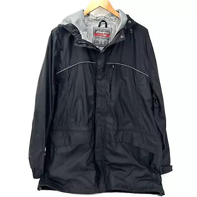 Eddie Bauer WeatherEdge Rain Jacket Full Zip Hooded Black Packable Men's Large • $34.99