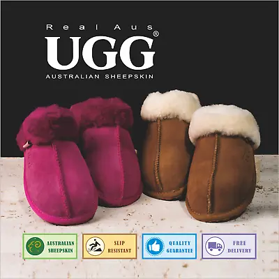 $32.90 • Buy UGG Real Aus 100% Australian Sheepskin Wool Women Slippers Chestnut Mulberry