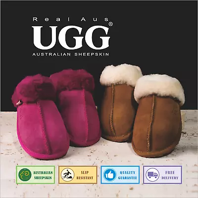 UGG Real Aus 100% Australian Sheepskin Wool Women Slippers Chestnut Mulberry • $32.90