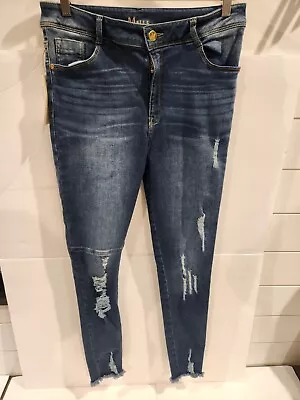 NEW M Elle Jeans SIZE 12 DARK WASH Distressed Skinny Design • $18