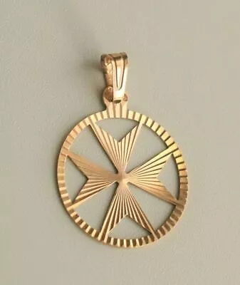 9ct 9k 375 Yellow Gold Diamond Cut Maltese Cross Pendant In A Circle • £31.20