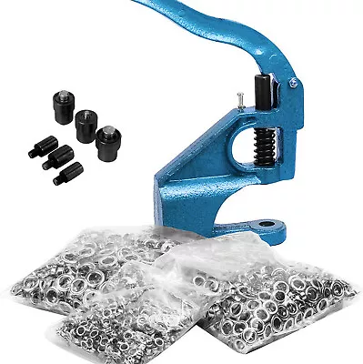 Grommet Machine Eyelet Hand Press Tool With 3 Dies And 1500 Pcs Silver Grommets • $54.49