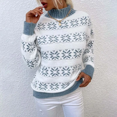 $43.05 • Buy Half High Neck Christmas Snowflake Sweater Blouse Long Sleeve For Womens