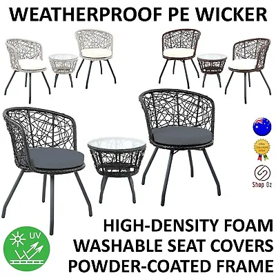 $267.02 • Buy New 3pc WICKER OUTDOOR ROUND TABLE CHAIR SET Patio Garden Furniture 2 Setting