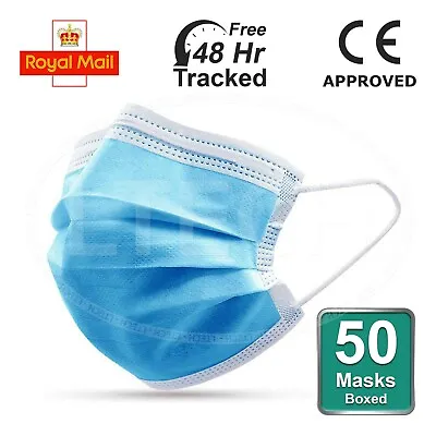 50 / 100 Disposable Face Mask 3 PLY Non Surgical Mask Box Ear Loop ELASCATED UK • £4.99