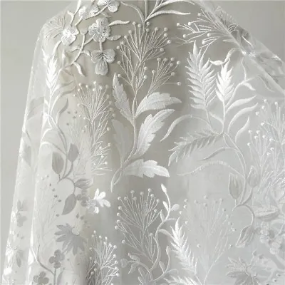 Blossom Bridal Dress Lace Material Plant Embroidered Costume Gown DIY Fabric 1 Y • £18.99