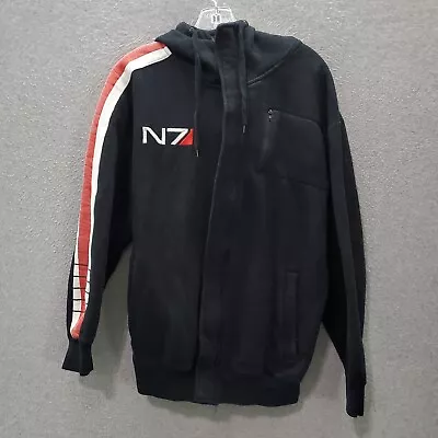 Mass Effect Men Jacket Medium Black Hooded Logo N7 Embroidered Long Sleeve • $62.92