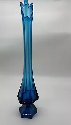 Vintage Viking Swung Blue Glass MCM Glass Vase 25” Tall Paneled Hexagon Base • $199