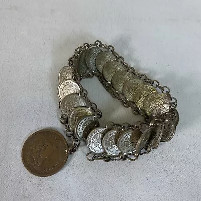 Vintage Bronze Mexican 5 And 1 Centavo Coin Charm Bracelet • $34.99