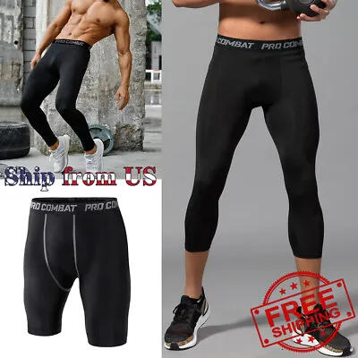 ON SALE!! Mens Compression Base Layer Workout Leggings Gym Sports Training Pants • $10.99