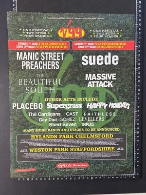 V Festival - Manic Street Preachers Massive Attack - 1999 A3 Advert Poster L171 • £12.99