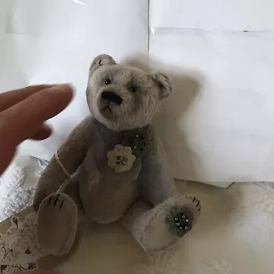 Antique Jointed Mohair Teddy Bear 4” With Ribbon • $34.95
