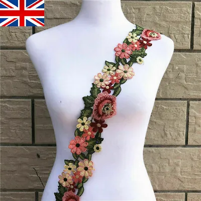 1 Yard Flower Embroidered Trim Lace Ribbon DIY Wedding Sewing Applique Crafts UK • £3.53