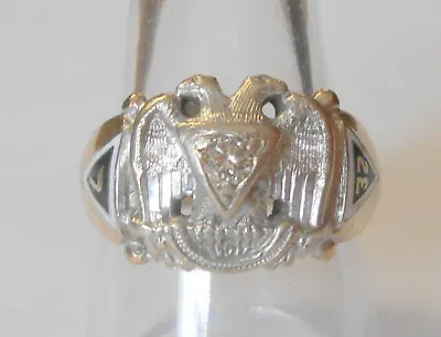 Vintage Masonic 32nd Level Double Eagle W/ Diamond 10K Gold Heavy Ring Size 10 • $599