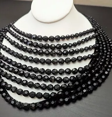 STUNNING Black AB Aurora Borealis Black NINE STRAND Vintage Beaded Necklace  • $25