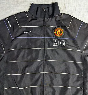 Manchester United AIG Black Striped FULL ZIP Bomber Style Jacket Size L Large EU • $75