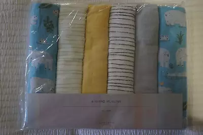 John Lewis Hippo Muslin Squares 6 Pack Muslins For Baby 70 X 70cm 100% Cotton • £12