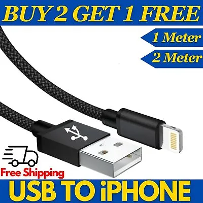 1m 2m 3m Long Charger For IPhone 12 12 11 XR 6 7 8 Braided USB Data Lead Cable • £3.45