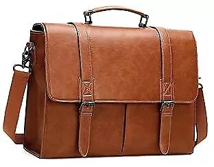 Messenger Bag For Men 15.6 Inch Vintage Leather Briefcase Waterproof Brown • $51.19